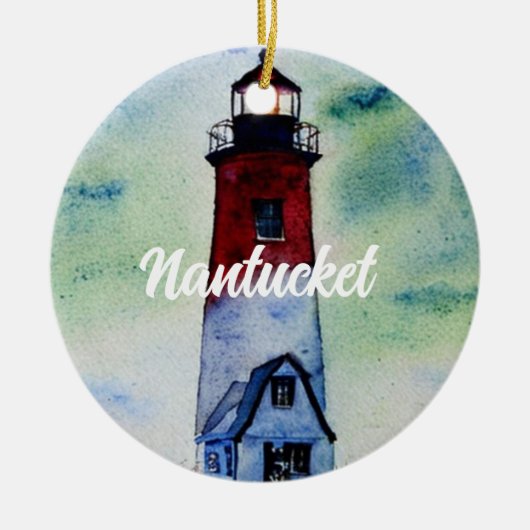 Nantucket Massachusetts Vuurtoren Waterverf Keramisch Ornament (Voorkant)