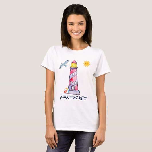 Nantucket met een rode gestreepte Waterverf vuurto T-shirt (Voorkant volledig)