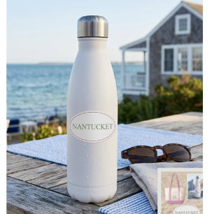 Nantucket Oval Roze & Groen Preppy Kuststijl Sticker