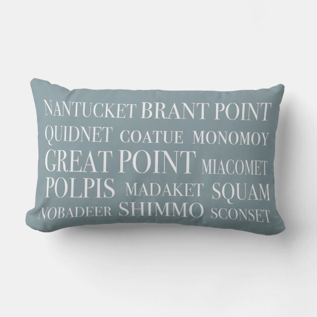 Nantucket Place Names Blue Hazelnut & White Kussen (Voorkant)