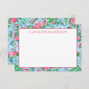 Nantucket Preppy Palm Beach Pattern Monogrammed Bedankkaart