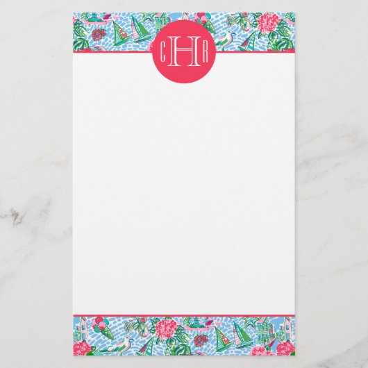 Nantucket Preppy Palm Beach Pattern Monogrammed Briefpapier (Voorkant)