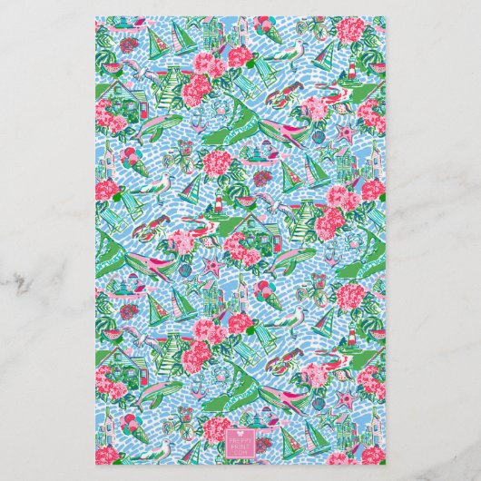 Nantucket Preppy Palm Beach Pattern Monogrammed Briefpapier (Achterkant)