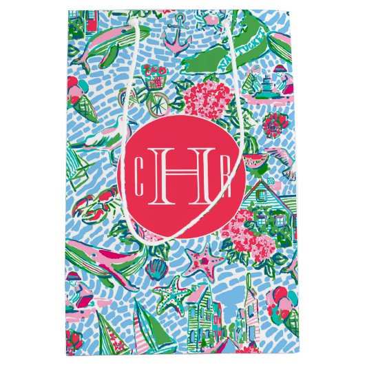 Nantucket Preppy Palm Beach Pattern Monogrammed Medium Cadeauzakje (Voorkant)