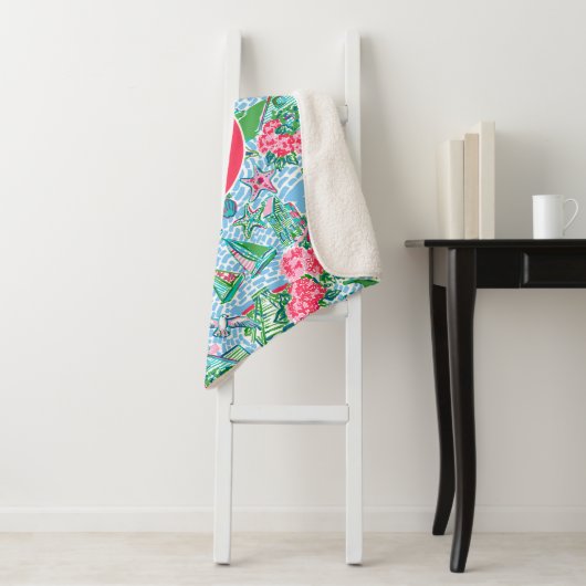 Nantucket Preppy Palm Beach Pattern Monogrammed Sherpa Deken (In situ)