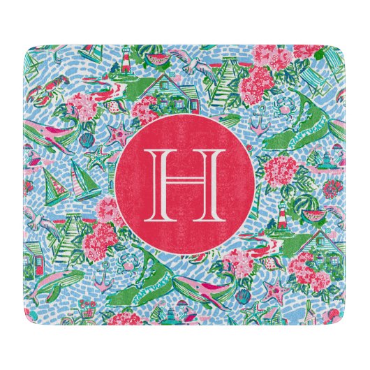 Nantucket Preppy Palm Beach Pattern Monogrammed Snijplank (Voorkant)