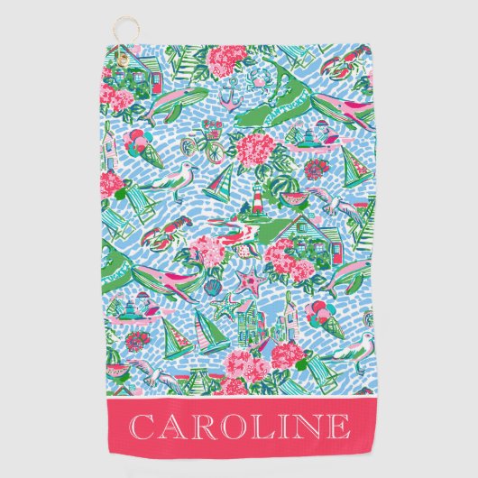 Nantucket Preppy Palm Beach Print gepersonaliseerd Golfhanddoek (Voorkant)