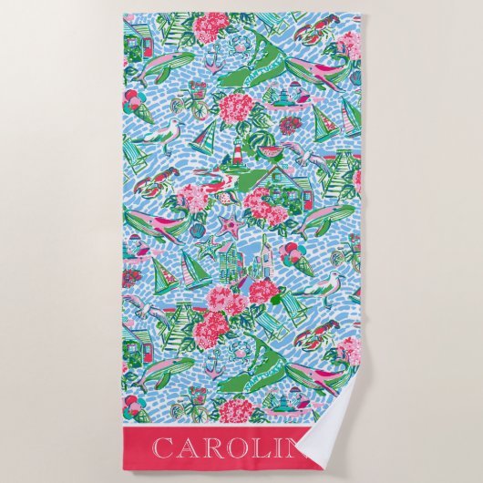 Nantucket Preppy Palm Beach Print gepersonaliseerd Strandlaken (Voorkant)