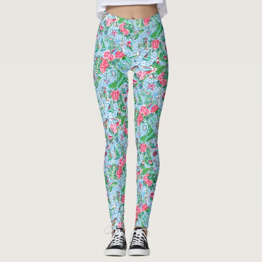 Nantucket Preppy Palm Beach Print Leggings (Voorkant)