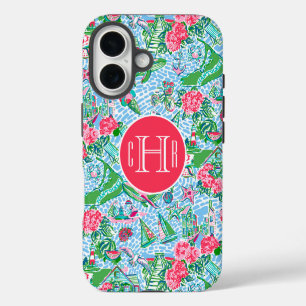 Nantucket Preppy Palm Beach Print Monogram iPhone 16 Hoesje