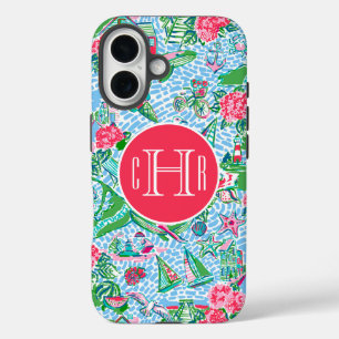 Nantucket Preppy Palm Beach Print Monogrammed iPhone 16 Hoesje