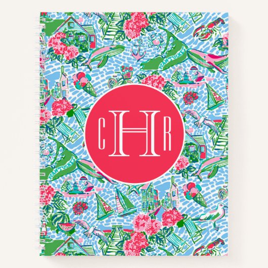 Nantucket Preppy Palm Beach Print Monogrammed Notitieboek (Voorkant)