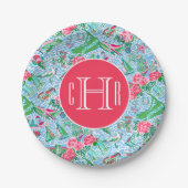 Nantucket Preppy Palm Beach Print Monogrammed Papieren Bordje (Voorkant)