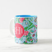 Nantucket Preppy Palm Beach Print Monogrammed Tweekleurige Koffiemok (Voorkant links)