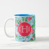Nantucket Preppy Palm Beach Print Monogrammed Tweekleurige Koffiemok (Links)
