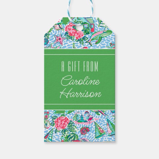 Nantucket Preppy Palm Strandpatroon Cadeaulabel (Voorkant)