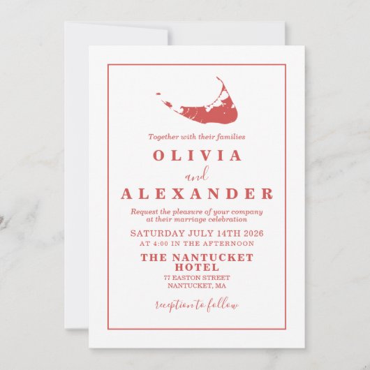Nantucket rode ACK bruiloft uitnodiging (Voorkant)