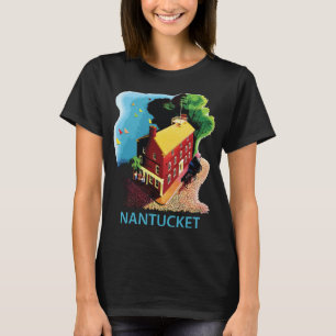 Nantucket Rode Huis Nacht Blauwe Reis T-shirt