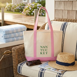 Nantucket Roze & Groen Preppy Kust Tote Bag
