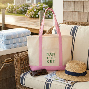 Nantucket Roze & Groen Preppy Kust Tote Bag