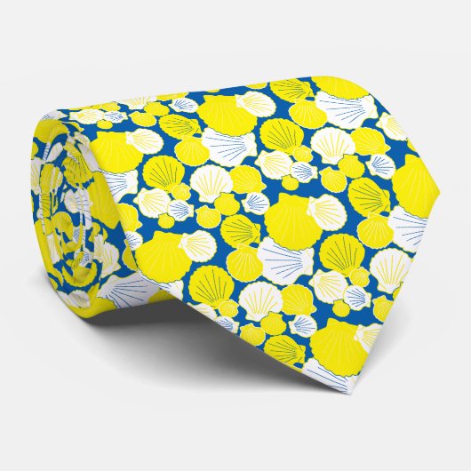 Nantucket Scallop Shell stropdas - blauw & geel (Opgerold)
