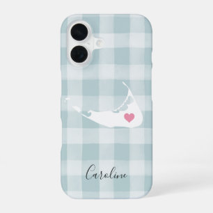 Nantucket Silhouet op Rustic Mint Plaid iPhone 16 Hoesje