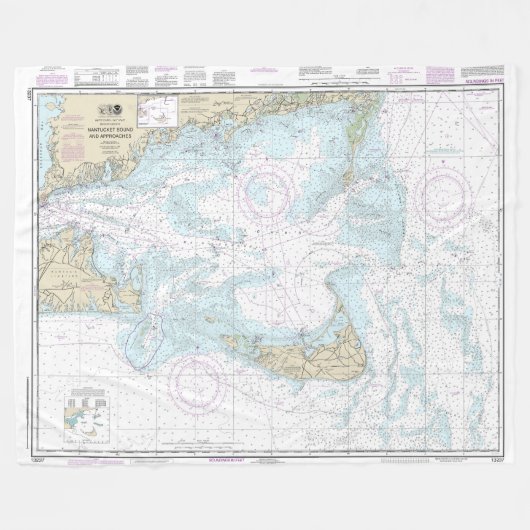 Nantucket Sound and Approaches Nautical Chart 1323 Fleece Deken (Voorkant (Horizontaal))