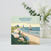 Nantucket Strand Hortensia's Vuurtoren Boot Retro (Staand voorkant)