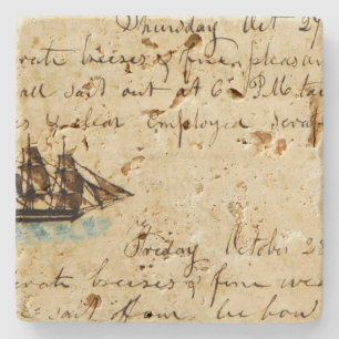 Nantucket Walvisvaart Scheepslogboek 1841 Stenen Onderzetter