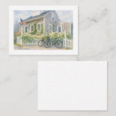 Nantucket Waterverf Coastal Cottage met Bloemen Notitiekaartje (Voorkant / Achterkant)