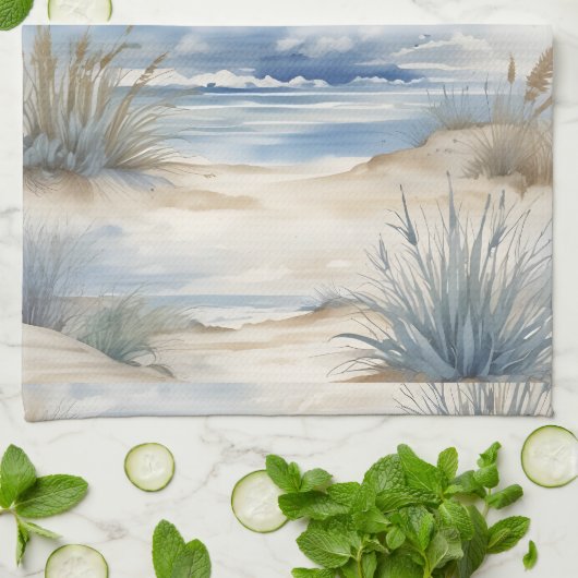 Nantucket waterverf ontwerp theedoek (Gevouwen)