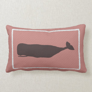 Nantucket Whale Nautical Pillow in Faded Red Kussen