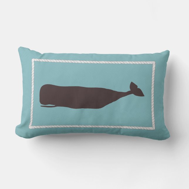 Nantucket Whale Nautical Pillow in Ocean Aqua Blue Kussen (Voorkant)