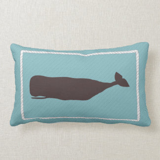 Nantucket Whale Nautical Pillow in Ocean Aqua Blue Kussen