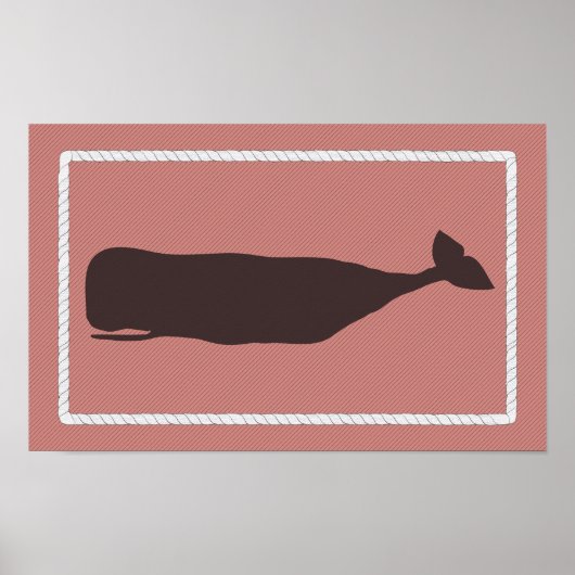 Nantucket Whale Nautical Poster in het vette koraa (Voorkant)