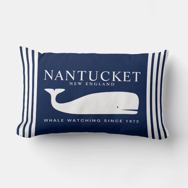 Nantucket Whale Watching – White and Navy Blue Kussen (Voorkant)