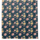 Nany Blue Elegant  Wildflower Roos Pattern Douchegordijn (Voorkant)