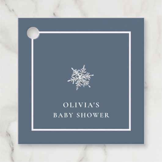Nany Blue Modern Sneeuwvlok Baby shower Bedankjes Labels (Voorkant)