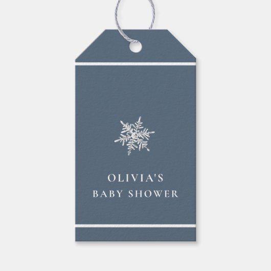 Nany Blue Modern Sneeuwvlok Baby shower Cadeaulabel (Voorkant)