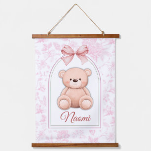 Naomi Aangepaste Roze Teddybeer Nursery Design Hangend Wandkleed