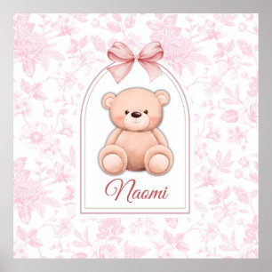 Naomi Aangepaste Roze Teddybeer Nursery Design Poster