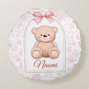 Naomi Aangepaste Roze Teddybeer Nursery Design Rond Kussen