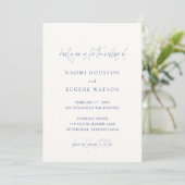 Naomi Denim Blue Typography Modern Wedding Kaart (Staand voorkant)