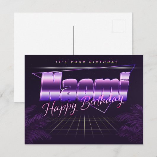Naomi Name Vorname lila Postkarte Geburtstag Briefkaart (Voorkant / Achterkant)