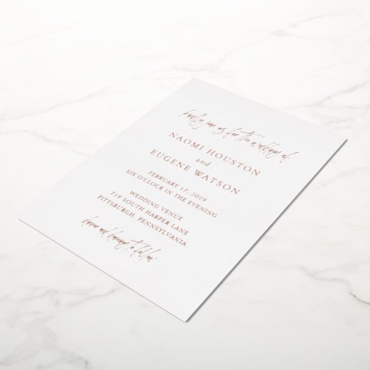 Naomi Typografie Moderne bruiloft Folie Uitnodiging (Gedraaid)