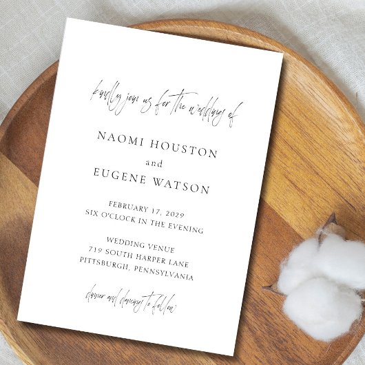 Naomi zwart-wit typografie Modern Wedding Kaart