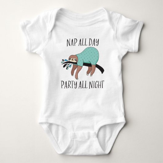 Nap All Day Party All Naight Cute Sloth Romper (Voorkant)
