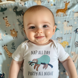 Nap All Day Party All Naight Cute Sloth Romper