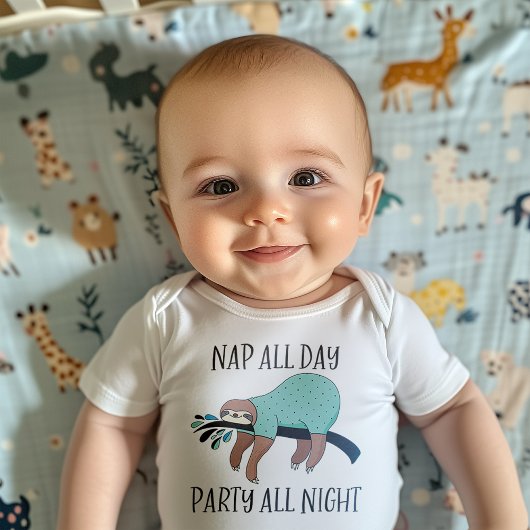 Nap All Day Party All Naight Cute Sloth Romper