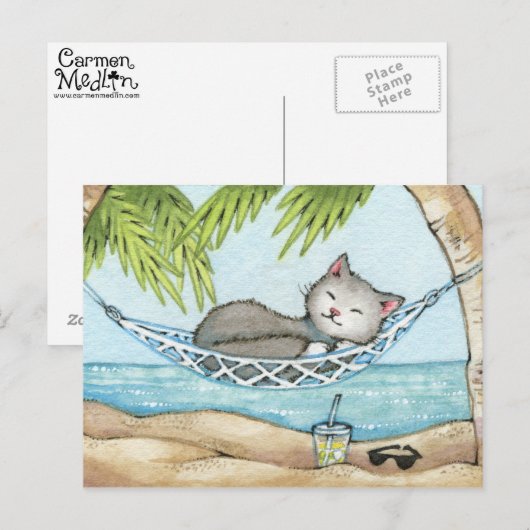 Nap in Paradise - Vacatscatart op Cute Island Briefkaart (Voorkant / Achterkant)